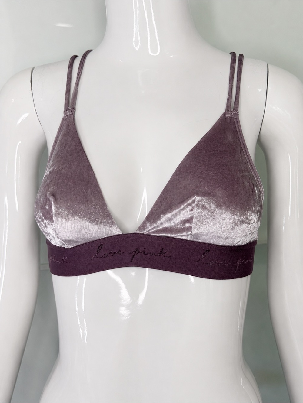 🍒 PINK VICTORIA’S SECRET Y2K Orchid Mauve Velvet Crisscross Back Bralette Sz XS